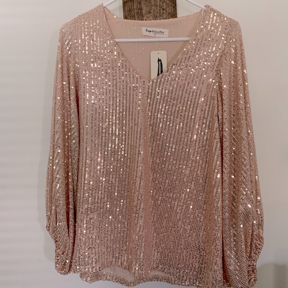 Sequin blouse quarter length sleeve